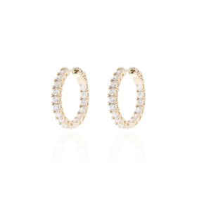Imagem do produto Brinco argola de click fina com cravação inteira de zircônias em prata 925 folheado a ouro 18k