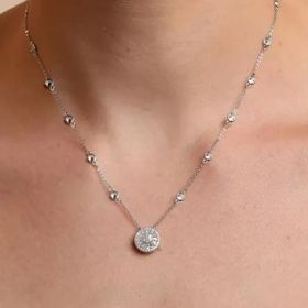 Imagem do produto Colar Moissanite 2,16CT Pizza 25mm miolo cravejado e ponto de luz em volta prata 925