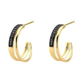 Imagem do produto Brinco argola cravejado com zircônias negras folhado a ouro 18K