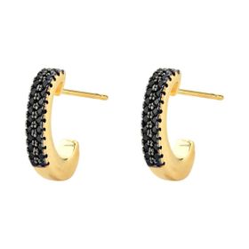 Imagem do produto Brinco Argola fina cravejado com Zircônias negras folheada a Ouro 18K
