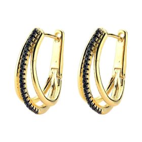 Imagem do produto Brinco Argola vazada com fileira cravejada de zircônias negras folheada a ouro 18K