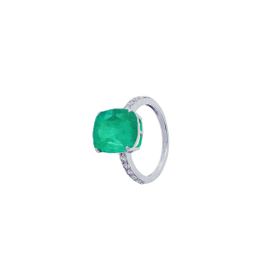 Imagem do produto Anel meio aro cravejado de zircônias com cristal esmeralda em prata 925