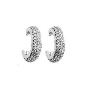 Imagem do produto Brinco meia argola oval com aro grosso cravejado de zircônias em prata 925
