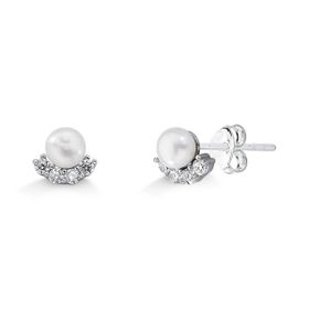 Imagem do produto Brinco Moissanite 2,1mm Base de Pedras e Pérola no apoio em Prata 925
