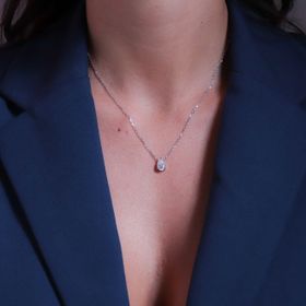 Imagem do produto Colar Moissanite 6.9MM Gota 3 Garras Veneziana em Prata 925
