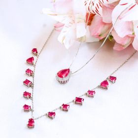 Imagem do produto Colar maçã do amor gota cravejada de zircônia e cristal vermelho rubi em prata 925