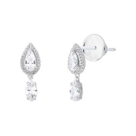 Imagem do produto Brinco Gota Cravejada com Cristal Oval Pendente em Prata 925