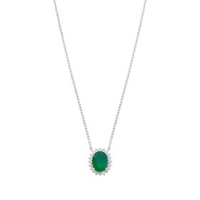 Imagem do produto Colar Cristal Oval Esmeralda com Cravação de Triângulos de Zircônia em Prata 925