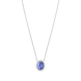 Imagem do produto Colar Cristal Oval Tanzanita com Cravação de Triângulos de Zircônia em Prata 925