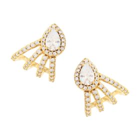 Imagem do produto Brinco Earcuff com 4 garras cravejadas e Gota com Cristal de Zircônia em Prata 925 Folheado a Ouro 