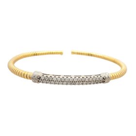 Imagem do produto Pulseira Rígida com Gomos Pequenos e Parte Cravejada de Zircônia em Prata 925 Folheado a Ouro 18K