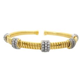 Imagem do produto Pulseira Rígida Gomos Lisos com Aros de 3 Fileiras de Zircônia Cravejadas em Prata 925 Folheado a  Ouro 18K