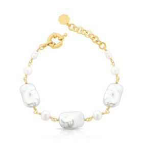 Imagem do produto Pulseira com Pérolas Grandes e pequenas Naturais Folheado a Ouro 18K 