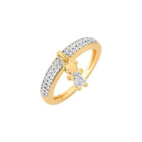 Imagem do produto Anel Com aro Meio Cravejado de Zircônias com Menina Pendurado Folheado a Ouro 18K