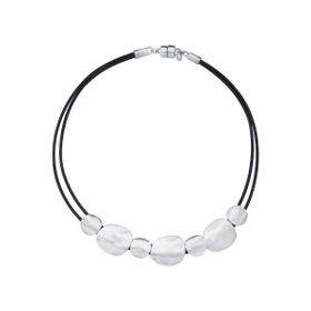 Imagem do produto Colar Chocker Courino Duplo com Pétalas Pequenas Orgânicas Prateado