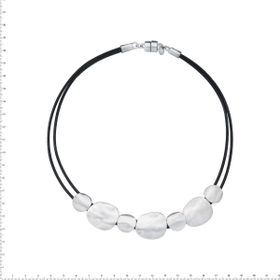 Imagem do produto Colar Chocker Courino Duplo com Pétalas Pequenas Orgânicas Prateado