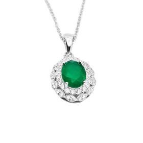 Imagem do produto Colar Oval Cristal Esmeralda com Cravação de Zircônias na Volta em Prata 925
