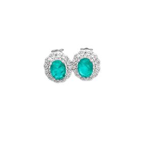 Imagem do produto Brinco Ocean Oval com Cristal Paraíba Central e Cravação de Zircônias na volta em Prata 925