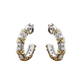 Imagem do produto Brinco Meia Argola Cravejado de Zircônia com Garras Douradas Folheado a Ouro 18K em Prata 925