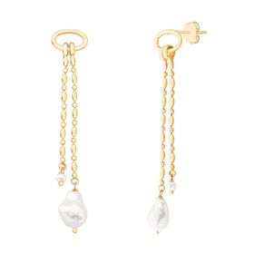 Imagem do produto Brinco Aro Oval e Corrente Com Pérola e Bolinha Lisa Folheado a Ouro 18K