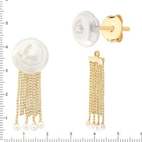 Imagem do produto Brinco Base Pérola Redonda com Franja de Corrrentes e Bolinhas Folheado a Ouro 18K