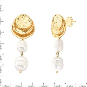 Imagem do produto Brinco com Base Lisa e Duas Pérolas Pendentes Folheado a Ouro 18K