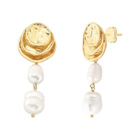 Imagem do produto Brinco com Base Lisa e Duas Pérolas Pendentes Folheado a Ouro 18K