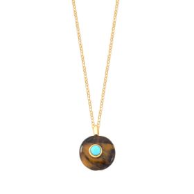 Imagem do produto Colar Com Olho de Tigre redondo e Pedra Resinada Central Folheado a Ouro 18K