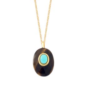Imagem do produto Colar Olho de Tigre Oval Grande com Pedra Resinada Central Folheado a Ouro 18K