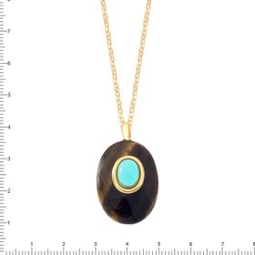 Imagem do produto Colar Olho de Tigre Oval Grande com Pedra Resinada Central Folheado a Ouro 18K