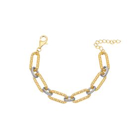 Imagem do produto Pulseira Elos Intercalados Liso e Cravejado com Zircônia 1mm em Prata 925 Folheado a Ouro 18K