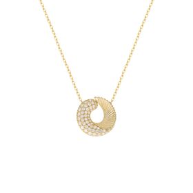 Imagem do produto Colar Redondo Aberto com Espiral Desenhada Metade Cravejada e Liso em Prata 925 Folheado a Ouro 18K