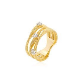 Imagem do produto Anel Aro em Gomos Triplo e Vazado com Pontos de Luz de Zircônia em Prata 925 Folheado a Ouro 18K
