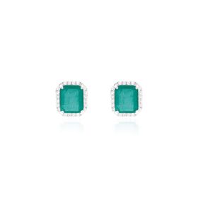 Imagem do produto Brinco Retangular 8mm Cristal Esmeralda com Cravação de Zircônias na Volta em Prata 925