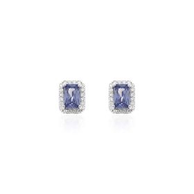 Imagem do produto Brinco Retangular 4mm Cristal Tanzanita e Cravação de Zircônias na Volta em Prata 925