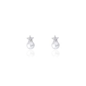 Imagem do produto Brinco de Estrela de Zircônia Fina com Pérola Pendurada em Prata 925