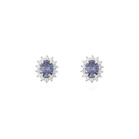 Imagem do produto Brinco com Cristal Tanzanita Oval 8mm com Cravação Princesa em Prata 925