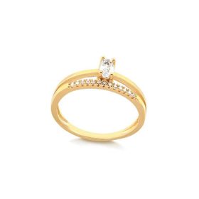 Imagem do produto Anel Cristal Oval com Aro Duplo Liso e Meia Cravação de Zircônia Folheado a Ouro 18K
