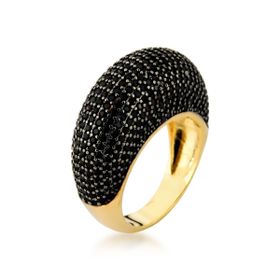 Imagem do produto Anel Aro Meio Cravejado de Zircônias Pretas e Meio Liso Folheado a Ouro 18K