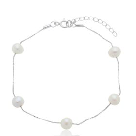 Imagem do produto Pulseira com 5 Pérolas Lisas em Prata 925