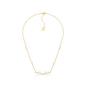 Imagem do produto Colar Placa de Pérola Slim com Pérolas na Corrente Folheado a Ouro 18K