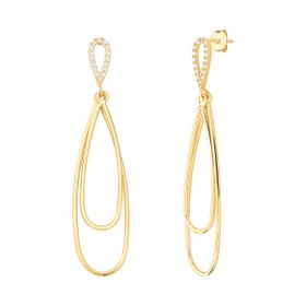 Imagem do produto Brinco 2 Ovais Pendentes Lisos e Oval na Base Cravejado de Zircônia Folheado a Ouro 18K