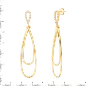 Imagem do produto Brinco 2 Ovais Pendentes Lisos e Oval na Base Cravejado de Zircônia Folheado a Ouro 18K
