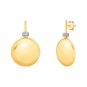 Imagem do produto Brinco Placa Redonda Lisa com Detalhe Cilindro de Zircônias Folheado a Ouro 18K
