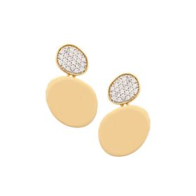 Imagem do produto Brinco Base Oval Cravejada e Placa Lisa em Prata 925 Folheado a Ouro 18K