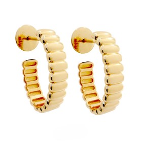 Imagem do produto Brinco Grande Meia Argola com Gomos Lisos em Prata 925 Folheado a Ouro 18K