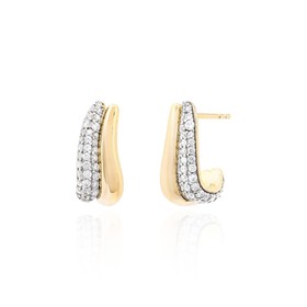 Imagem do produto Brinco Meia Argola Dois Aros Cravejado de Zircônia e Liso em Prata 925 Folheado a Ouro 18K