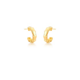 Imagem do produto Brinco Pequeno Meia Argola Fina Escamas Lisas Folheado a Ouro 18K
