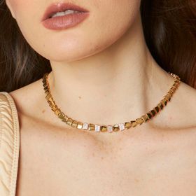 Imagem do produto Colar Escamas Lisas e Escamas Cravejadas na Base Folheado a Ouro 18K