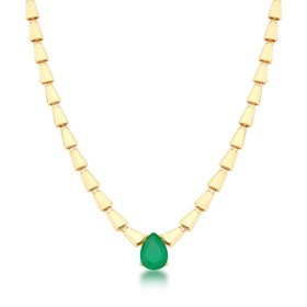Imagem do produto Colar Escamas Lisas com Cristal Gota de Esmeralda Folheado a Ouro 18K